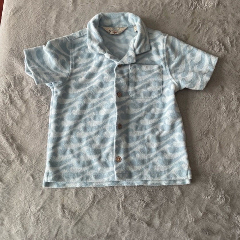 Huckberry Blue wave terry cloth Patterned Kids Shirt size 5 years